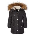 thumbnail image 2 of Girls Fleece Lined Quilted Midlength Winter Puffer Jacket Zip-Off Sherpa Hood - Black (5/6), 2 of 7