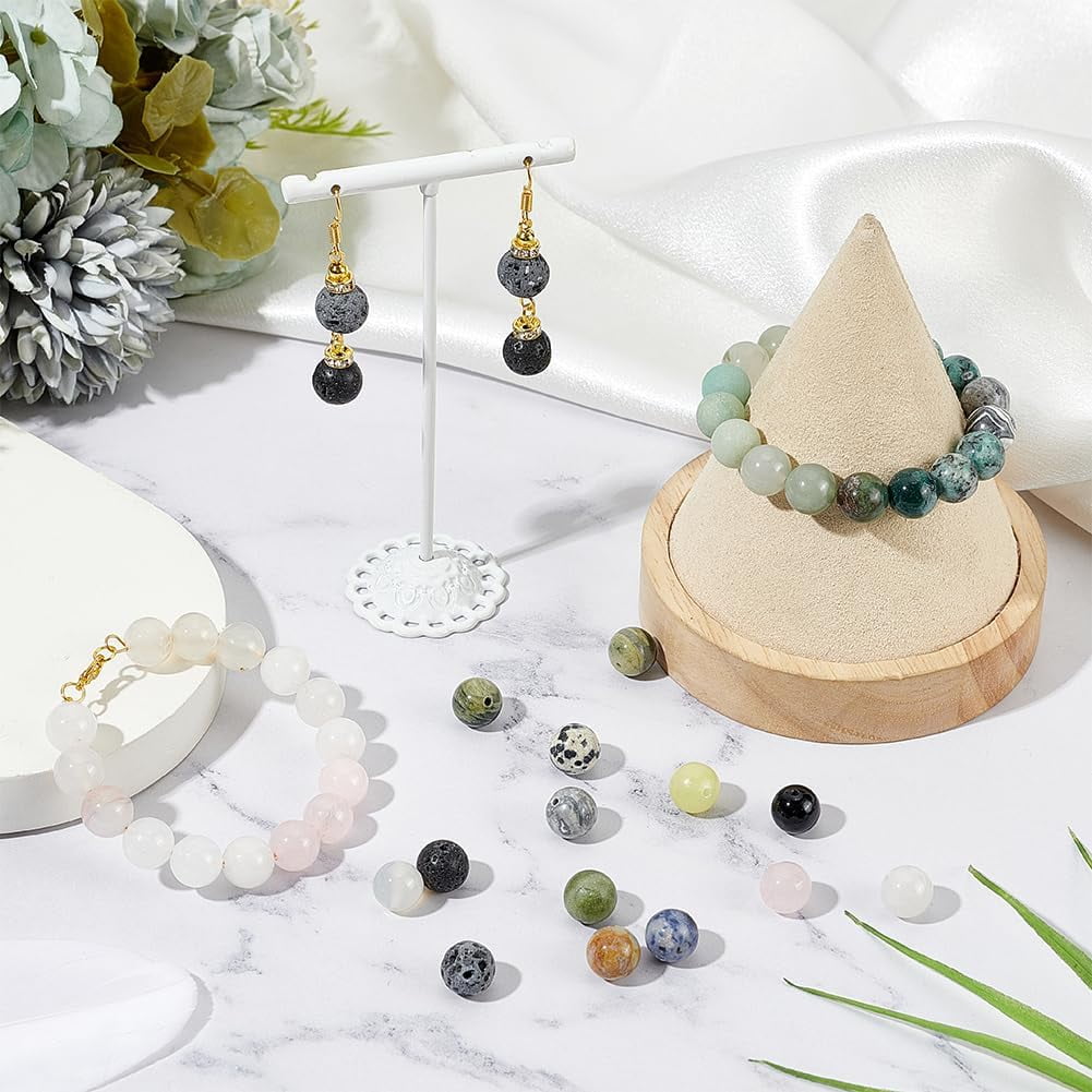 About 180 Pcs 15 Styles Natural Stone Beads 10-10.5mm Round Spacer Beads Natural Loose Beads Round Gemstone Beads for DIY Craft Bracelet Jewelry Making Hole: 1-1.5mm Small Mixed Color