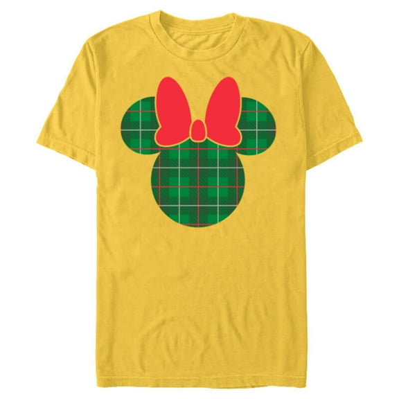Disney Minnie Mouse Icon Green and Red Holiday Plaid - Short Sleeve Blended T-Shirt for Adults - Customized-Yellow