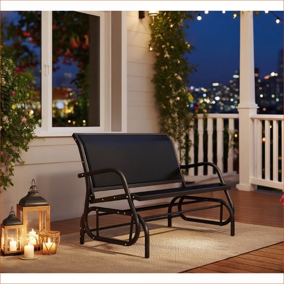Outdoor Glider Bench | 2-Person Double Swing Rocking Chair for Patio Porch Garden | Black | Steel