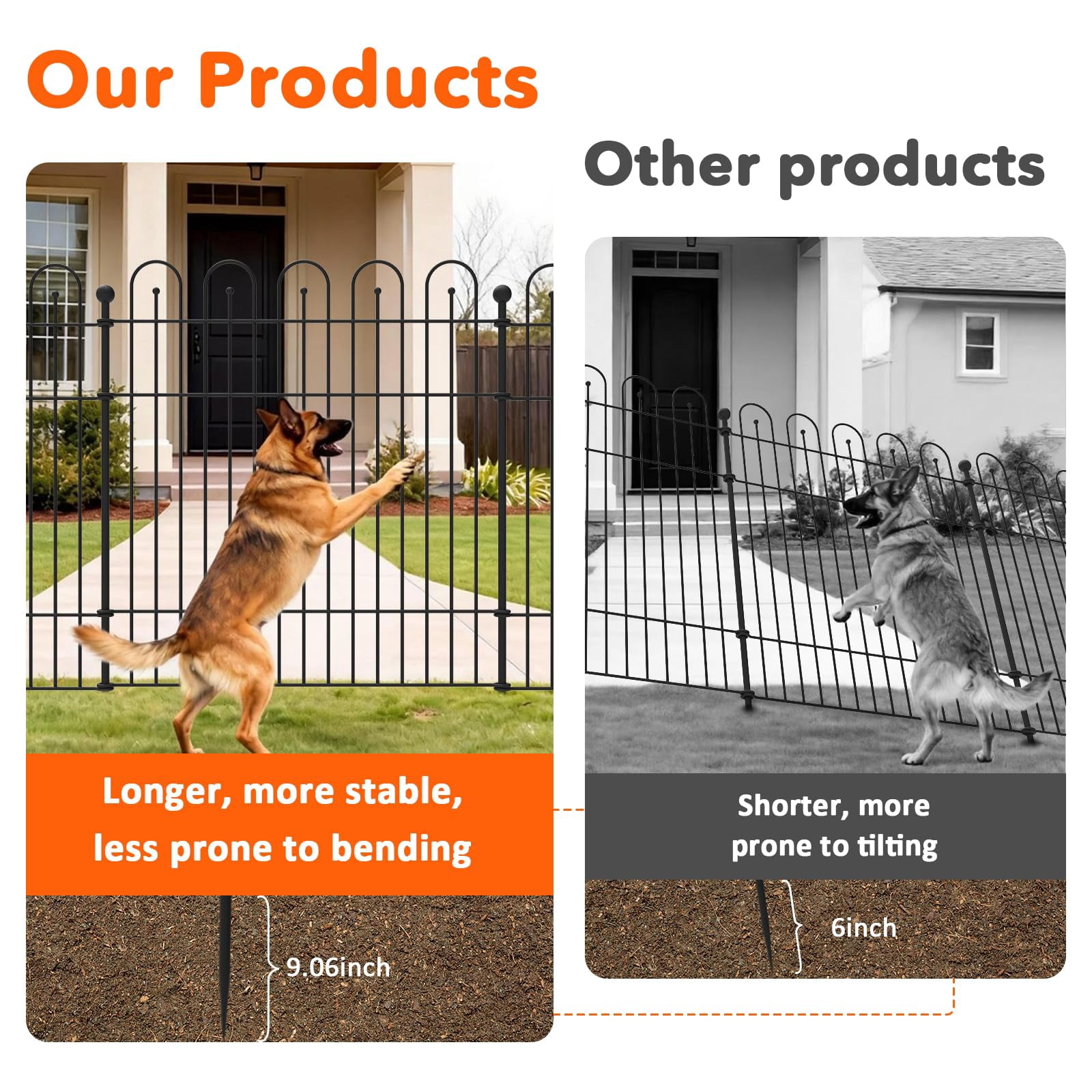 Yacona 10 Panels Garden Fence Animal Barrier, 32 in (H) x23.6ft (L) Outdoor Dog Fence with Lock, No Dig Fencing for Yard