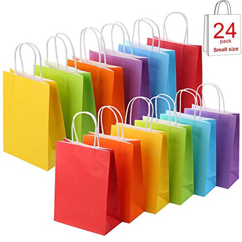 18 PCS Colored Paper Bags Rainbow Party Favor Bags Kraft Candy Bags with Handle for Birthday Wedding and Party Celebrations LovesTown Colorful Gift Bags 