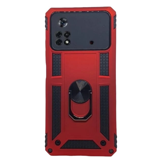 Funda Uso Rudo Cely Vesmir con Anillo Magnético Para Xiaomi Poco X4 Pro Rojo Más 2 Micas de cristal