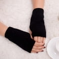 thumbnail image 1 of Nvzi Guantes de punto cálidos sin dedos para invierno, con orificios para el pulgar, calentadores de muñecas y brazos, de color negro, 1 of 3