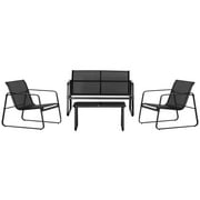 Outsunny 4 PCs Patio Furniture Set with Texteline Seat Outdoor Conversation Set with Loveseat, Center Coffee Table for Garden Backyard Deck, Black