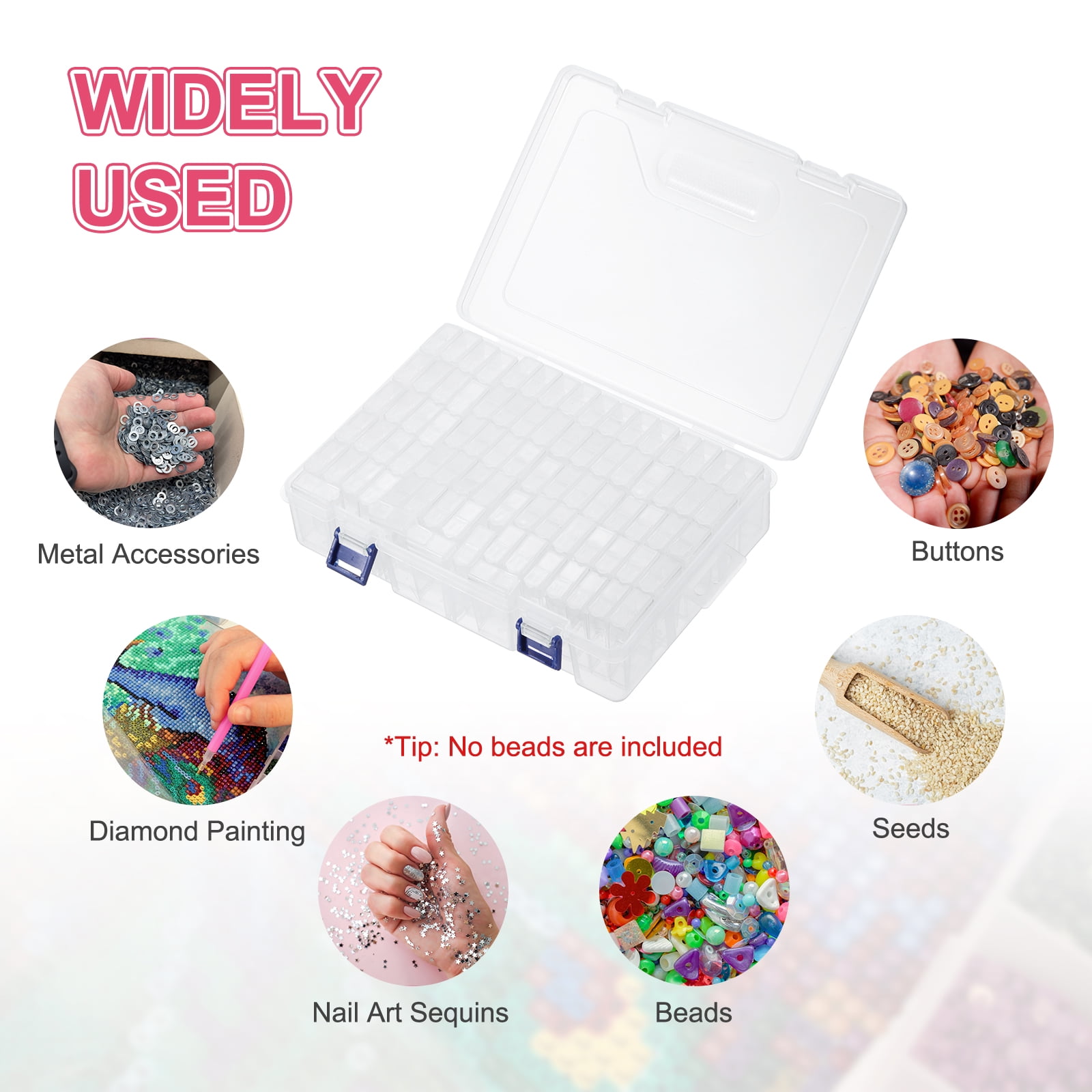 Uxcell 84 Slots Diamond Art Storage Containers, Clear Plastic Diamond Art Painting Beads Organizer Case Accessories with Labels for Jewelry Nail Crafts Rhinestones, 9.1x6.3x2.4inch