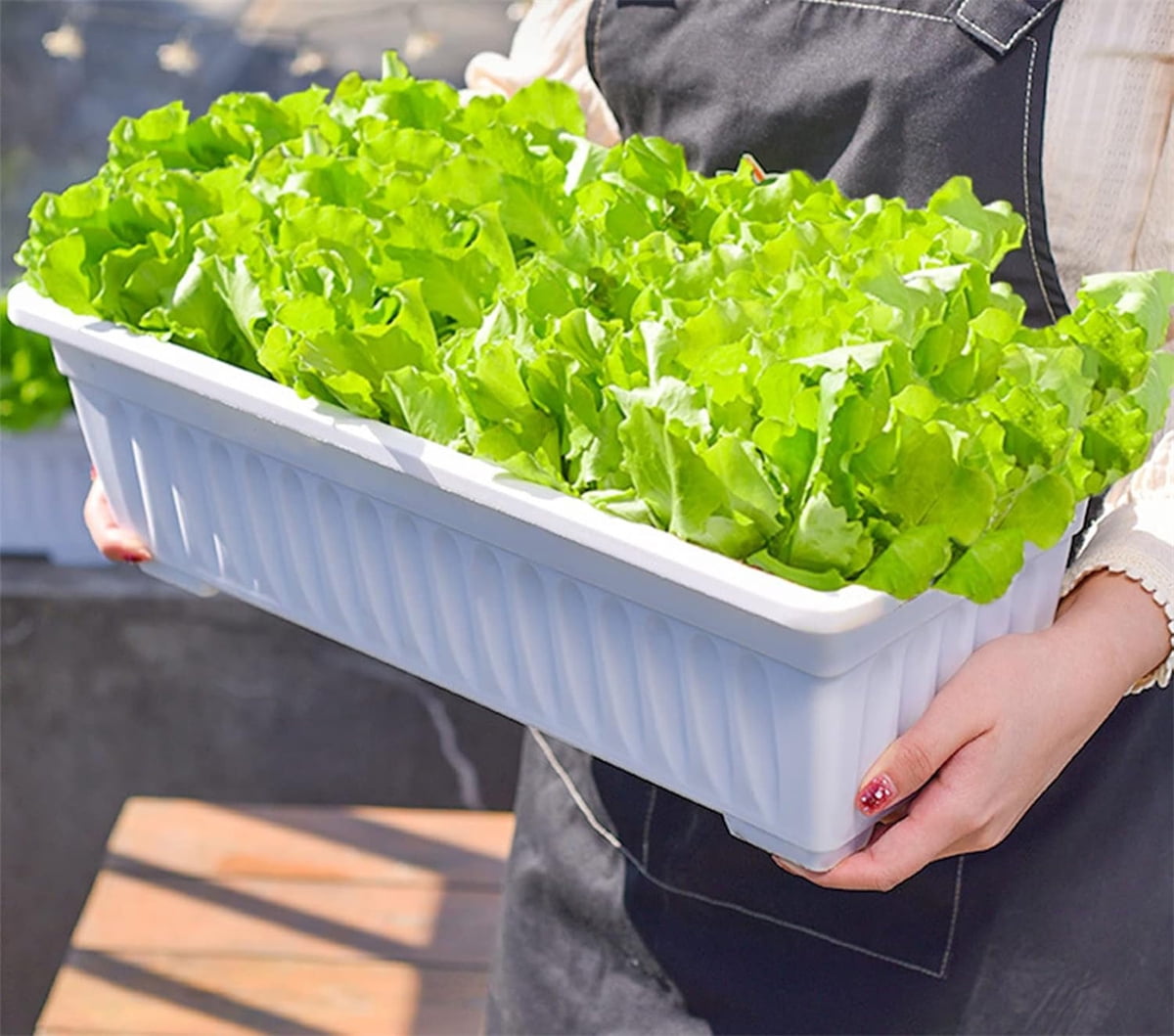 White Windowsill Planter,Bexikou 3 Packs 17 Inch Rectangular Window Flower Box Planter,Plastic Vegetable Planters with Trays for Windowsill, Patio, Garden, Balcony, Porch