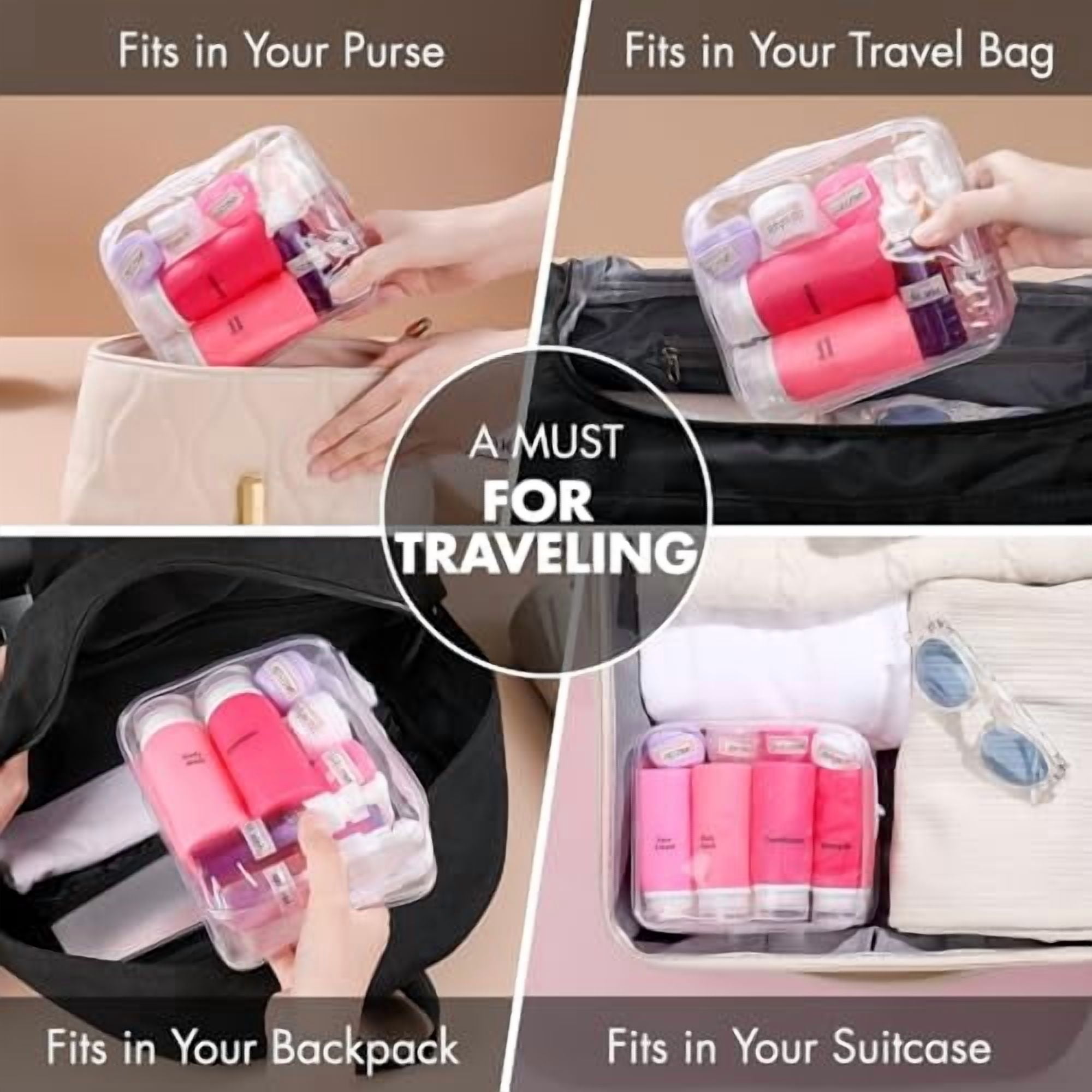 21 Pack Travel Bottles for Toiletries, Leak-Proof TSA Compliant Silicone Travel Size Containers for Shampoo and Conditioner, BPA Free with Toiletry Bag (Pink)