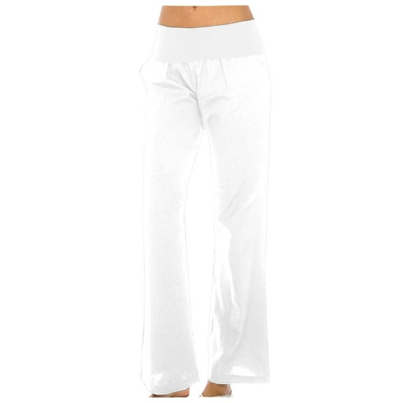 Lilgiuy Women's Summer Solid Color Loose Fashion Casual Slim Wide Leg Trousers All Around Tummy Control Pants