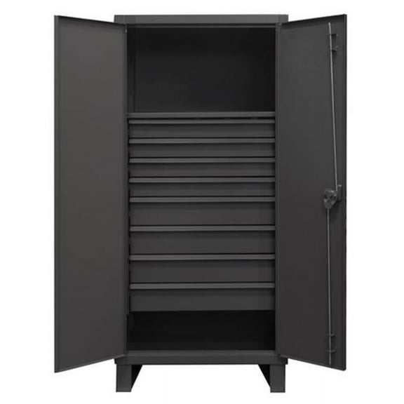 12 Gauge Recessed Door Style Lockable Cabinet with 1 Fixed Shelf & 8 Drawers, Gray - 36 in.