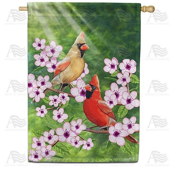 America Forever Spring Cardinal House Flag 28 x 40 inches Double Sided Flowers, Summertime, Cherry Blossom - Seasonal Yard Lawn Outdoor Decorative Spring Bird House Flag