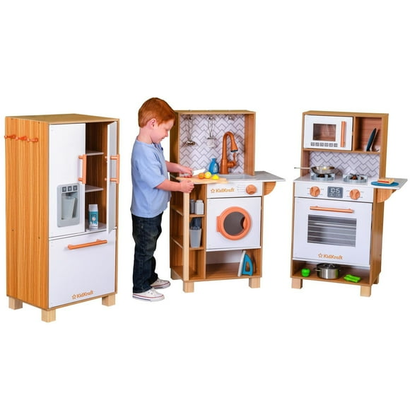 Cuisine de jeu en bois trois pièces avec lumières, sons et 30 accessoires