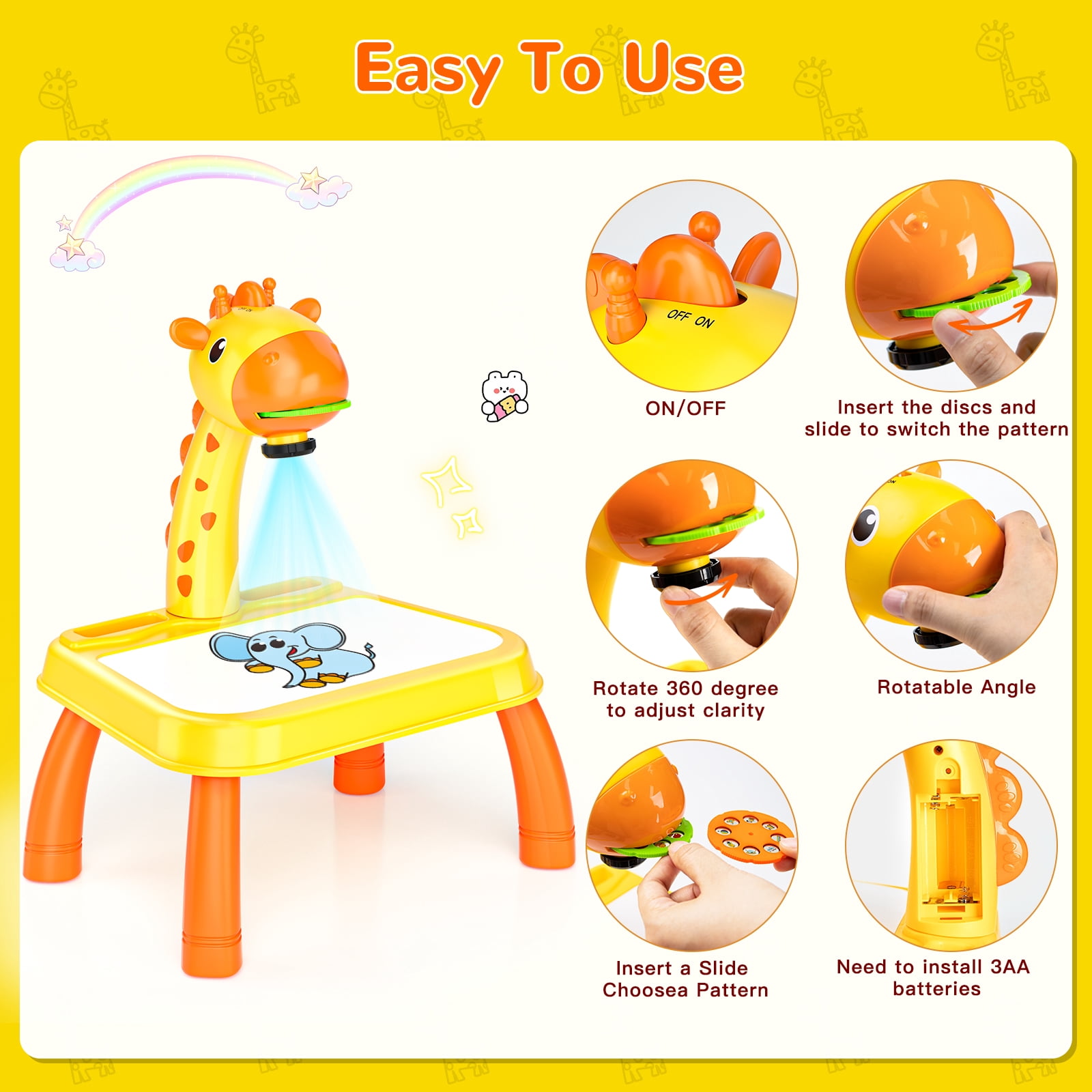 HXFOU 3-in-1 Kids Drawing Projector Art Set with Music, Deer Shaped Art Tracing Projector for Toddlers, Includes Art Supplies & 72 Patterns, Gift for Ages 3+