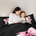 thumbnail image 4 of Manfei Watercolor Bow Letter B Twin Comforter Sets for Girls, Black Pink Initial Bedding Set, Black Reversible, 2 Pieces, 4 of 6