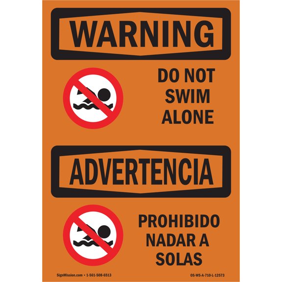 OSHA WARNING Sign - Do Not Swim Alone Bilingual | Plastic Sign | Protect Your Business, Construction Site, Warehouse & Shop Area | Made in the USA