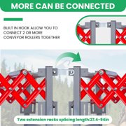 600LBS Connectable Roller Conveyor, Splice 2+ Sections with Built-in Hook, Max Length 94, Heavy Duty for Warehouse Workshop