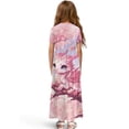 thumbnail image 2 of Uourmeti Pink Cartoon Dragon Print Girls Maxi Summer Dress with Pocket Short Sleeve Spring Boho Long Sundress Casual School for Kids, Size 13-14 Years, 2 of 7