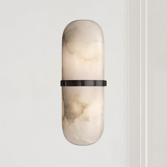 Alabaster Pill Shaped Metal Sconce , Wall Lamps for Bedroom , Bathroom Sconce