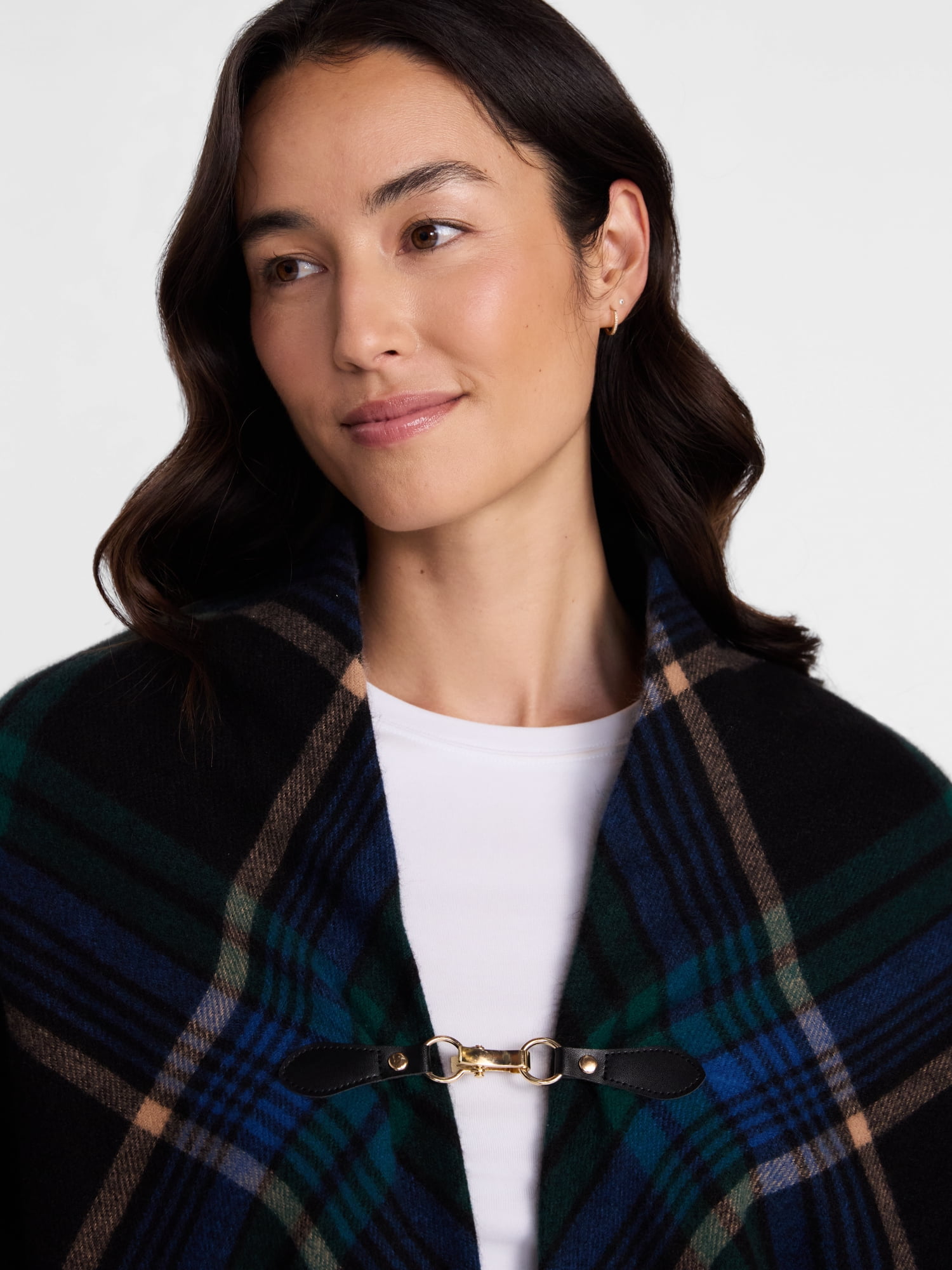 Time and Tru Women's Plaid Poncho with Clasp, Sizes S/M-L/XL
