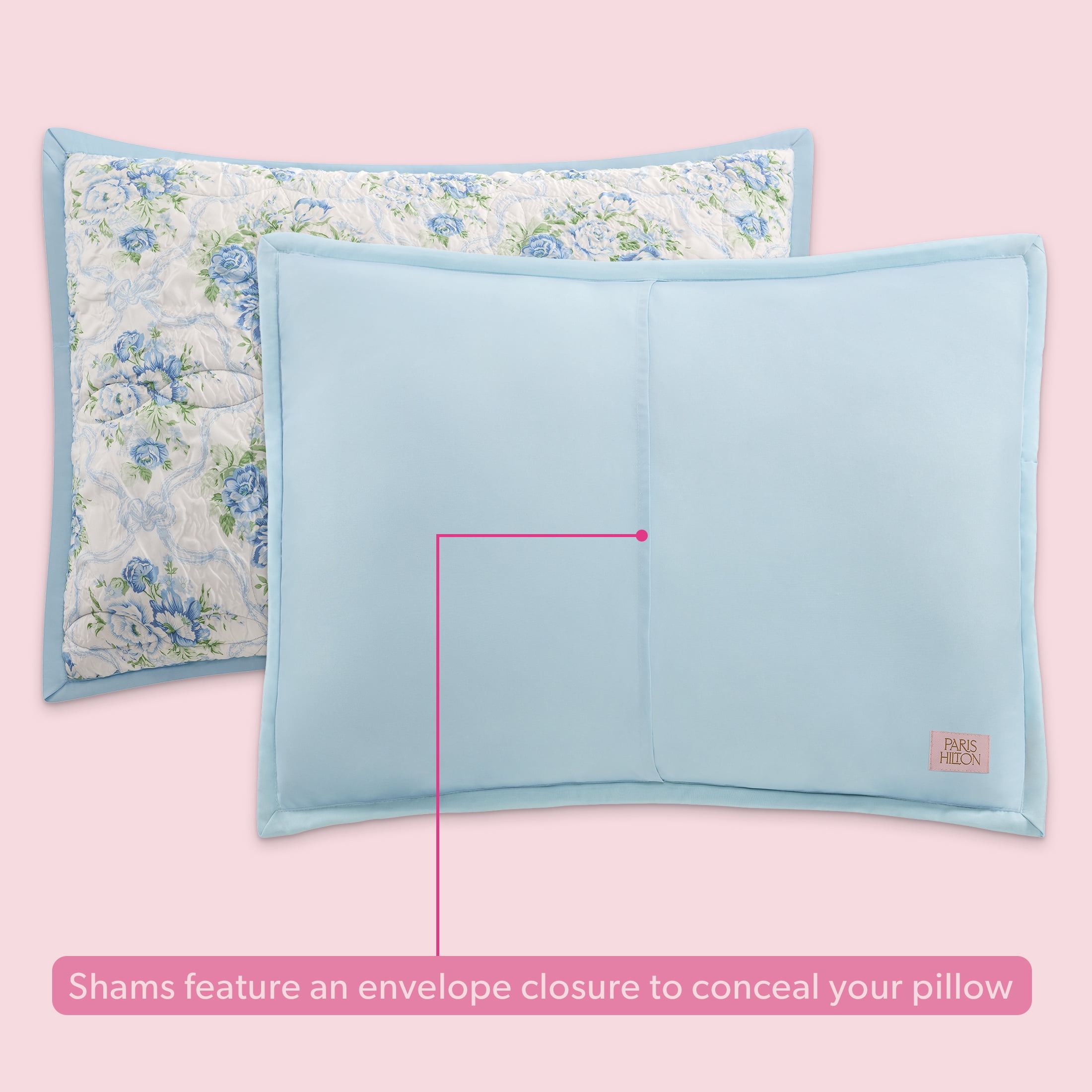Paris Hilton Coquette Blue Floral Quilt Set, Twin, Reversible 2-Piece Bedding, Lightweight