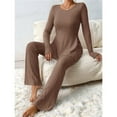 thumbnail image 5 of Women's 2 Piece Matching Lounge Set Long Sleeve Top Wide Leg Pants Casual Sweatsuit Camel Color XL, 5 of 8