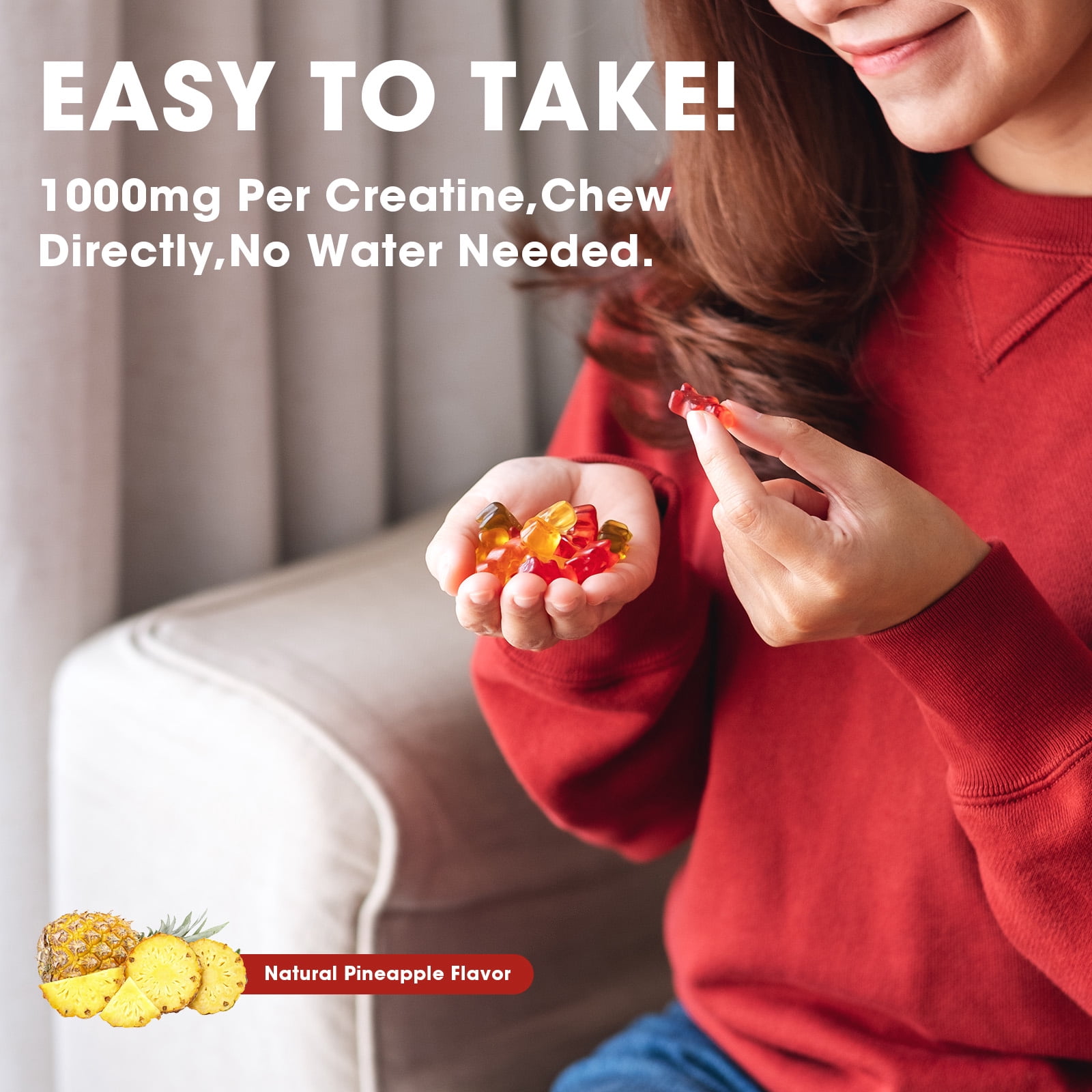 Creatine Monohydrate Gummies,Creatine Monohydrate Supplement for Men & Women,60 Pineapple Gummies(2 Pack)