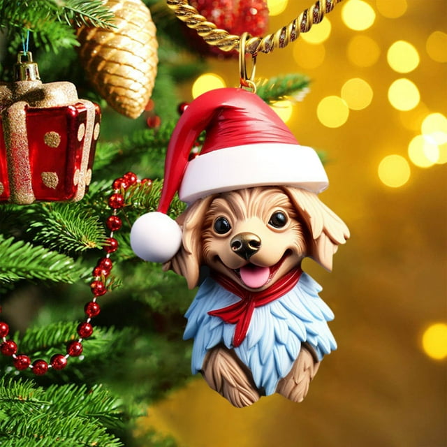 Adornos navideños, adornos navideños, regalos navideños, decoración plana para el hogar con forma de perro, decoración para el árbol de Navidad, decoración con colgante