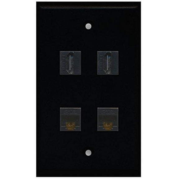 RiteAV - 2 Port HDMI 2 Port Cat6 Ethernet Wall Plate - Black