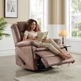 thumbnail image 2 of Bonzy Home Swivel Rocker Recliner, Manual Recliner Chair, Breathable Faux Leather Reclining Chairs with Overstuffed Arm and Back, Living Room Single Sofa Recliner, Light Brown, 2 of 9