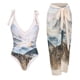 thumbnail image 1 of Gibobby Trajes de Baño Mujer Conjunto de traje de baño adelgazante conservador con cuello en V y falda larga de gasa(Blanco,G), 1 of 4
