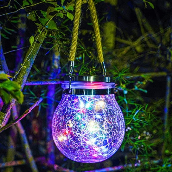 EpicGadget Hanging Solar Lantern Lights Multicolor, Solar Powered Crack Glass Jar Hanging Decorative Firefly Light Waterproof LED Lantern for Garden Patio Yard Table Outdoor Hanging Decor (4 Pieces)