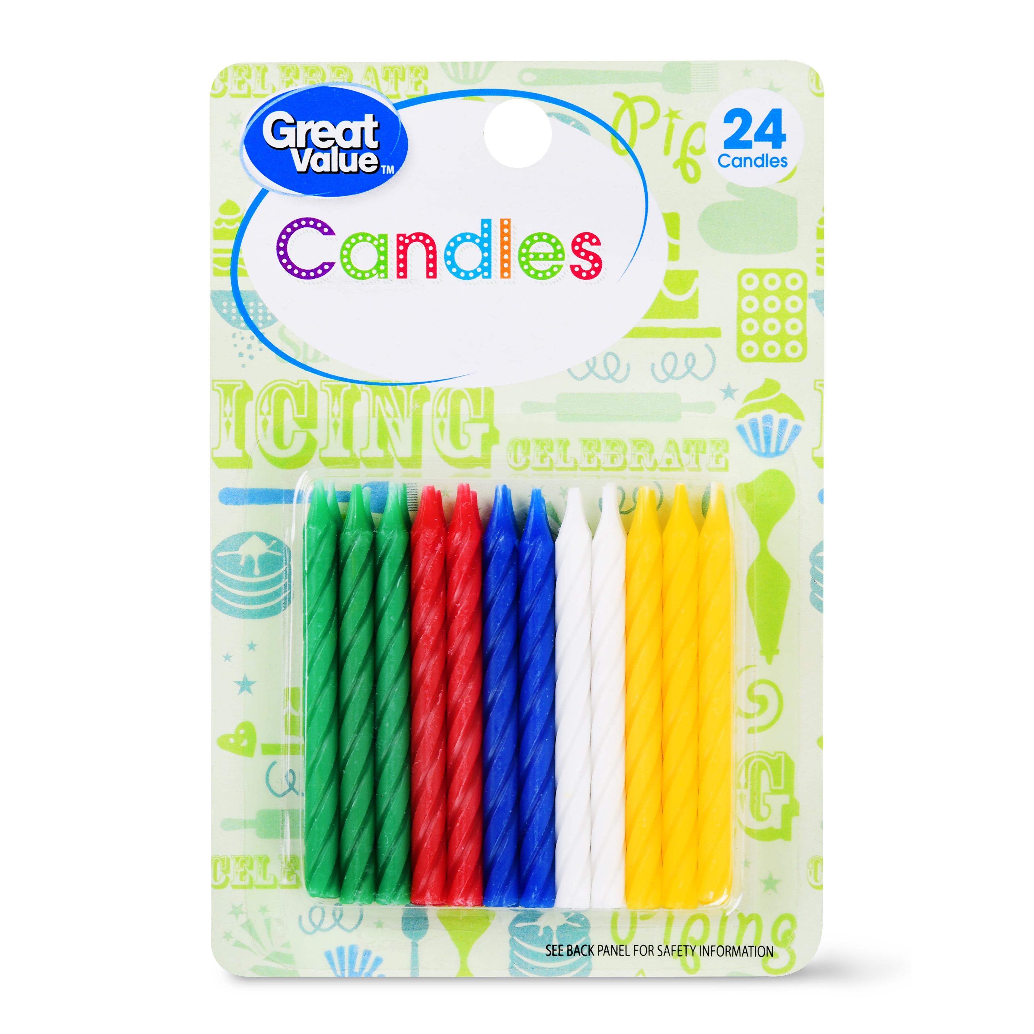 Red Yellow Blue Range of colours -Pink 10 Pack Spiral Cake Candles Green