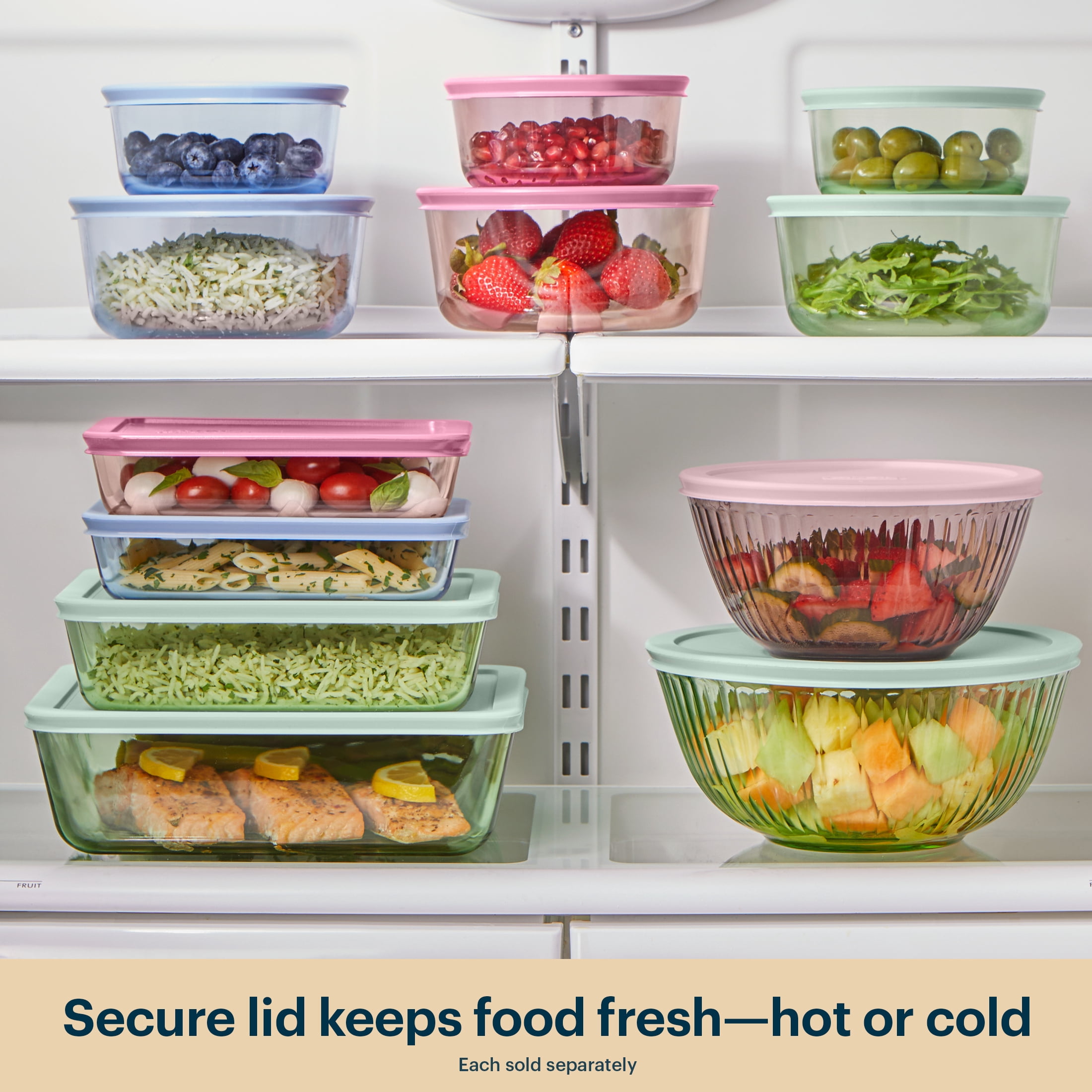 Pyrex Simply Store Tinted 6-piece Rectangle Storage Set with Plastic Lids, Green/Blue/Aqua