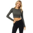 thumbnail image 5 of Made by Olivia Women's Solid Long Sleeve Round Neck Crop T Shirt Top, 5 of 7