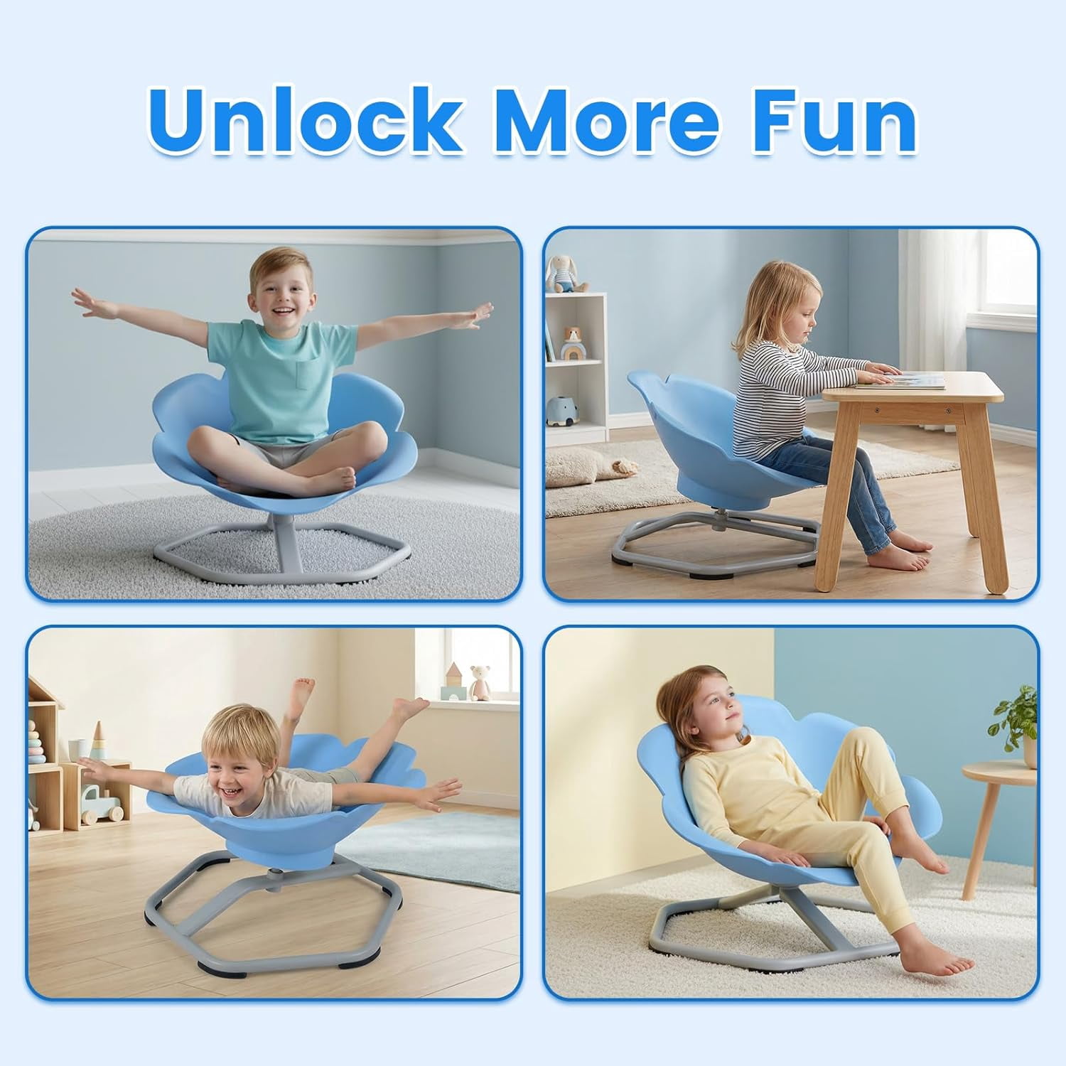OLAKIDS Sensory Spinning Chair, Flower Shape 360° Swivel Seat for Autistic Kids Autism ADHD Children with Non-Slip Design, Sit and Spin Toy for Body Balance Coordination Training
