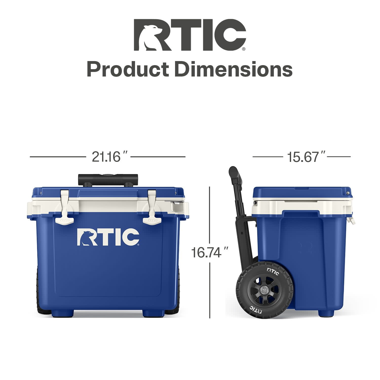 RTIC 22 QT Wheeled Hard-Sided Cooler, Fits 28 Cans or 6 Wine Bottles, Cobalt & White
