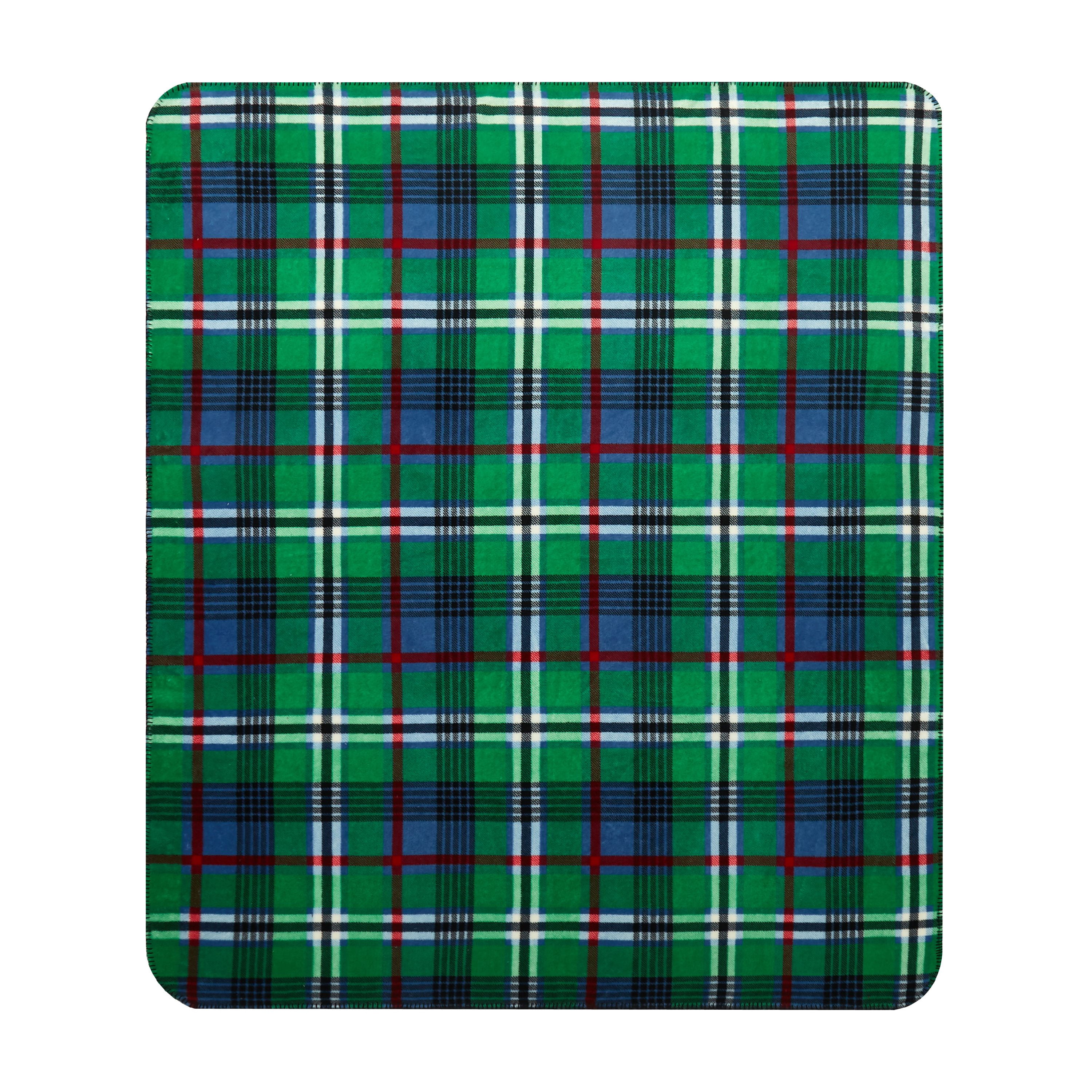 Mainstays Fleece Plush Throw Blanket, 50" x 60", Set of 2, Red Solid, Green and Blue Plaid