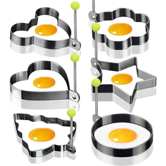 GIXUSIL Stainless Steel Egg Ring Mold Set - 6Pack Heart Shaped Non-Stick Pancake & Fried Egg Maker, DIY Breakfast Cooking Tool with 0.6 inch Depth (Dishwasher Safe)，Silver