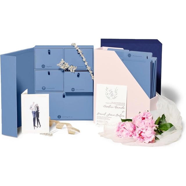 Wedding Keepsake Box-Engagement Gift-Personalized Memory Box-Registry Gift-Bridal Keepsake Organizer with Labels - Handmade-Custom-Dyed Cloth-Archival Organizer (Something Blue)