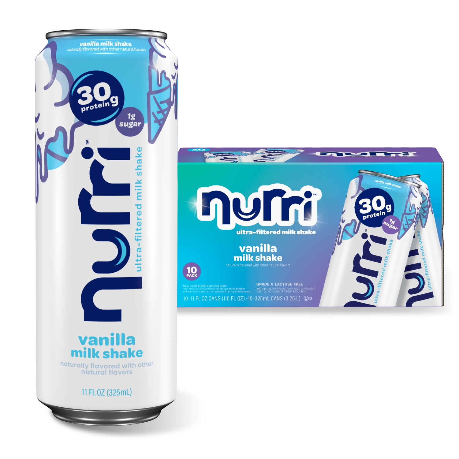 Nurri Ultra-Filtered Milkshake, 30g of Protein, Vanilla, 11 fl oz Can (Pack of 10)