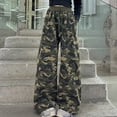 thumbnail image 2 of TIREOW Girls Cargo Pants Camouflage Color Elastic High Waist Wide Leg Drawstring Cargo Trousers Fashion Streetwear Cargo Pants, 2 of 8