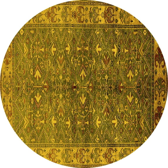 Ahgly Company Indoor Round Oriental Yellow Industrial Area Rugs, 7' Round