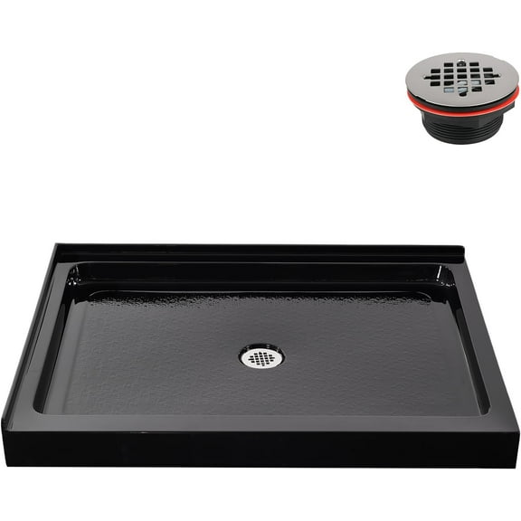 Streamline GB-2604-420-BL 48 in. x 36 in. Corner Acrylic Shower Base in Glossy Black With Center Drain, Drain Included