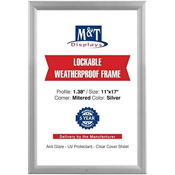 Lockable Weatherproof Snap Poster Frame 1.38" Aluminum Profile Front Loading Wall Mounting Picture Photo Holder (Silver, 11x17 inch)