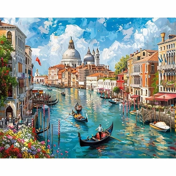 JYLMOOD Castle River Paint by Numbers for Adults Kits, DIY Easy Painting by Numbers for Gift Home Wall Decoration 16x20in without Frame