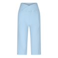 thumbnail image 6 of ZHYou Pants for Womens,High Waisted,Cropped,Wide Leg,Baggy Trousers with Side Slits,Light Blue,Size 2XL, 6 of 7