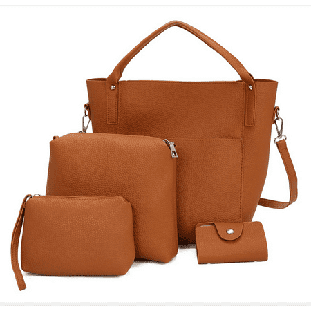 4pcs Women Fashion PU Leather Handbag Tote Purse Messenger Shopping Bag