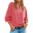 thumbnail image 2 of Chandail à Boutons Col Rond pour Femmes Automne Manches Longues Henley Chemises Tendance Chandail Ample Rouge m, 2 of 8
