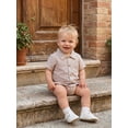 thumbnail image 5 of Cenuakty Baby 0-18M Boys Summer Shirt Jumpsuit Stripe Print Short Sleeve Lapel Button Down Romper with Pocket, 5 of 9