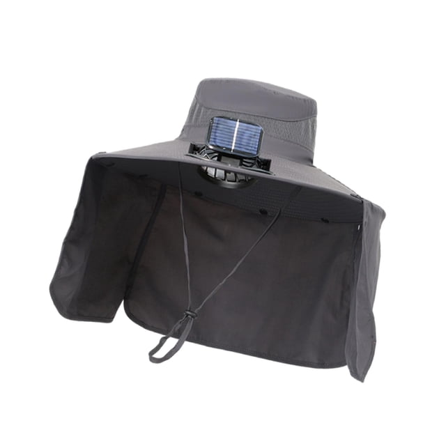 Sombrero con ventilador y ventilador solar para actividades al aire libre, deportes y playa. Gris oscuro